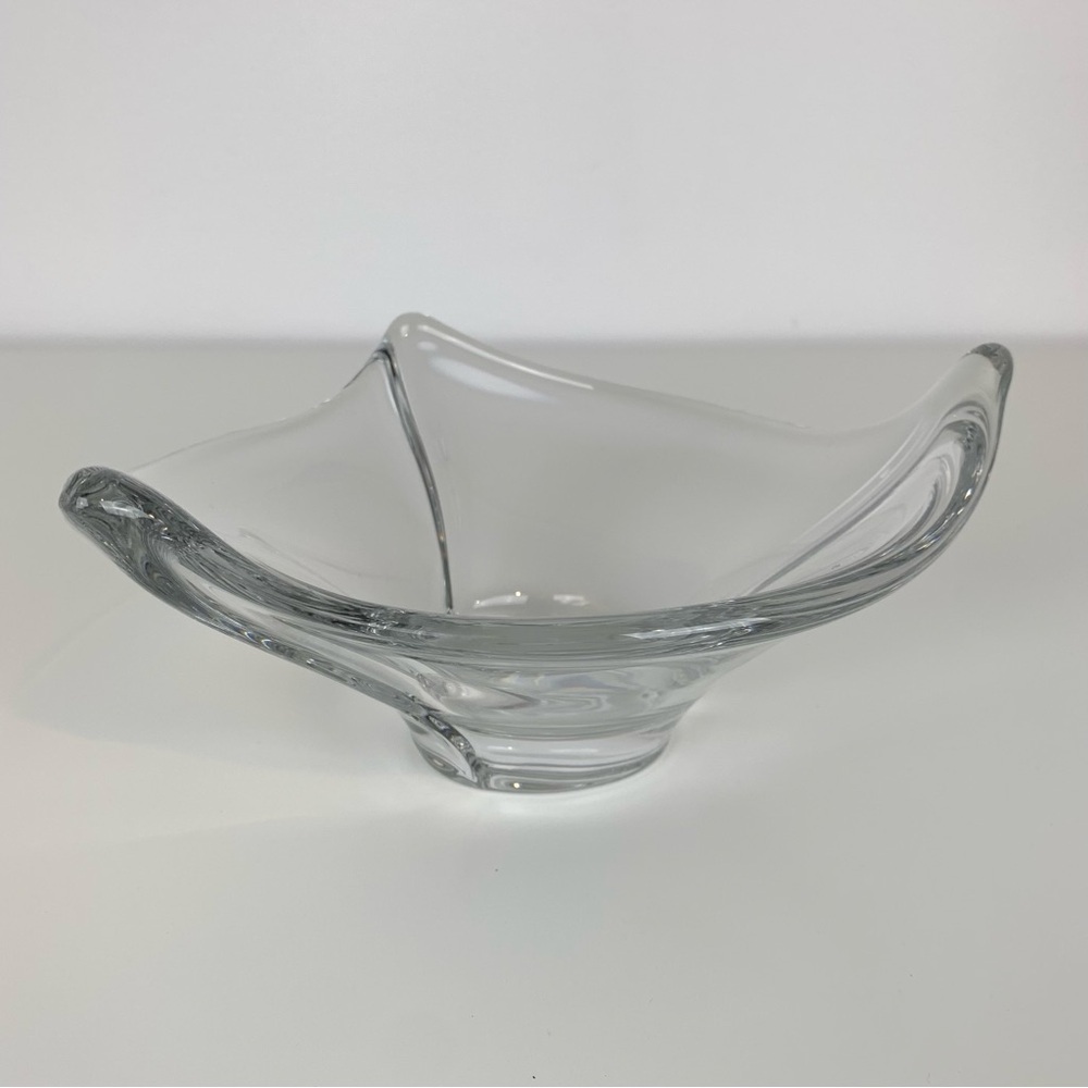 Daum France Freeform Glass Bowl Triangular Vtg Signed Heavy Organic MCM